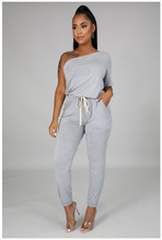 Load image into Gallery viewer, grey jumpsuit asymmetrical sleeve

